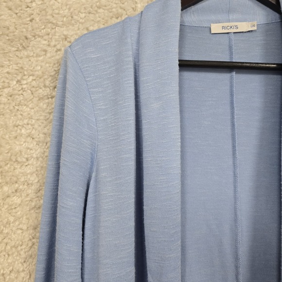 Ricki's Cardigan Womens Large Light Blue Open Front Drape Lightweight 3/4 Sleeve - Picture 3 of 13